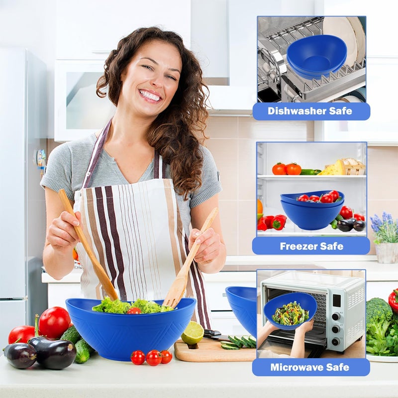 Wrova Large Wheat Straw BowlsBig Salad Bowls set of 2Unbreakable Serving Bowls Microwave  Dishwasher Safe Alternative for Plastic Bowl Sets for KitchenBlue - Image 3