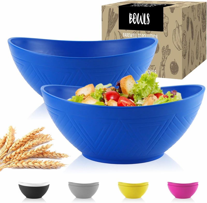 Wrova Large Wheat Straw BowlsBig Salad Bowls set of 2Unbreakable Serving Bowls Microwave  Dishwasher Safe Alternative for Plastic Bowl Sets for KitchenBlue - Image 1