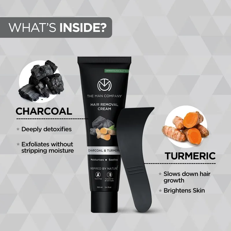 ذا مان كومباني ذا مان كومباني كريم ازالة الشعر للرجال غني بالفحم والكركم | تم اختباره من قبل اطباء الجلدية | لجميع انواع البشرة - 100 جرام