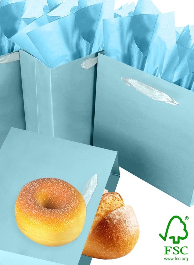 qiqee 24PCS Lake Blue Gift Bags with Ribbon Handles 9.6"x7.9"x4.3" Medium Size Gift Bags (Tissue Paper included, Medium Wide - Image 2