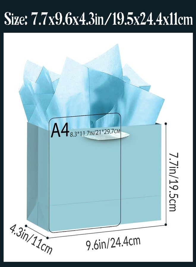 qiqee 24PCS Lake Blue Gift Bags with Ribbon Handles 9.6"x7.9"x4.3" Medium Size Gift Bags (Tissue Paper included, Medium Wide - Image 3