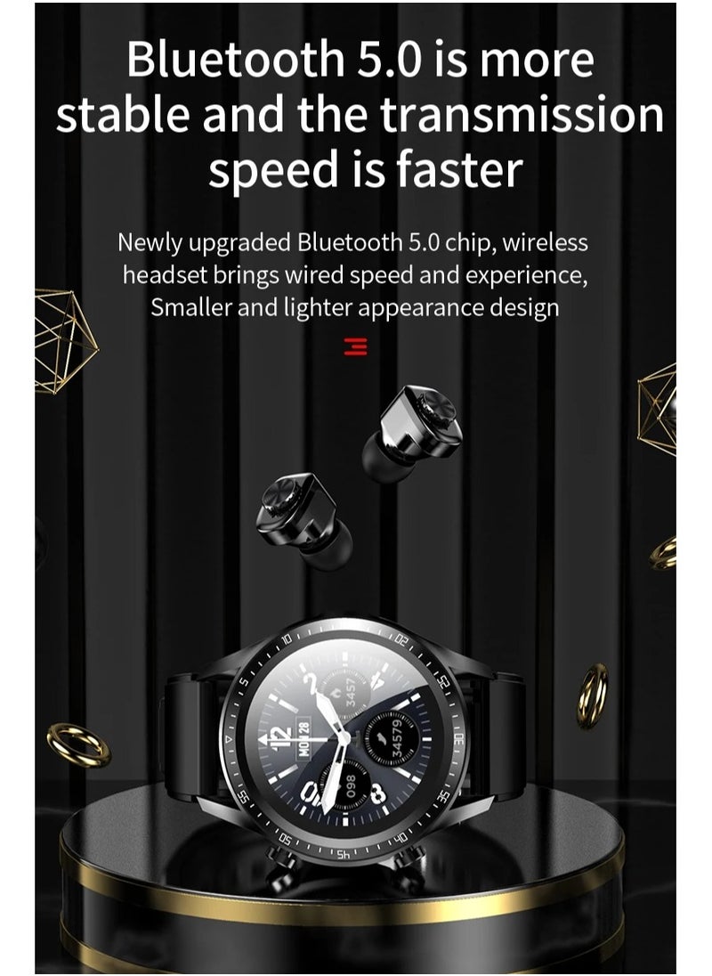 JM03 Smart Watch Men TWS Earphones Bluetooth Call Music Control Blood Pressure Detection Smartwatch Android IOS