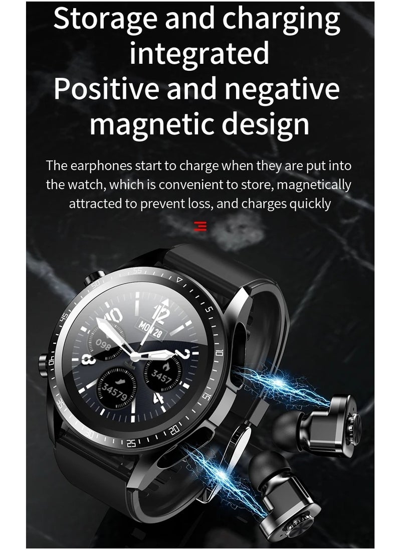 JM03 Smart Watch Men TWS Earphones Bluetooth Call Music Control Blood Pressure Detection Smartwatch Android IOS