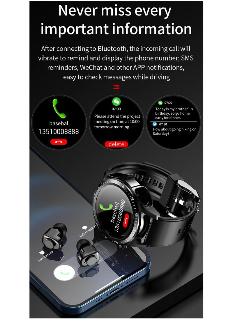JM03 Smart Watch Men TWS Earphones Bluetooth Call Music Control Blood Pressure Detection Smartwatch Android IOS