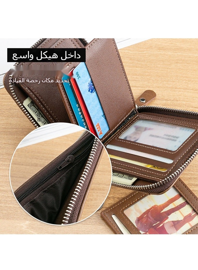 CarrKen Men's Short Retro Horizontal Style Comfortable Mini Wallet Driver's Document Bag Combining Pickup Card Bag Zipper Coin Purse Light Coffee Color - Image 2