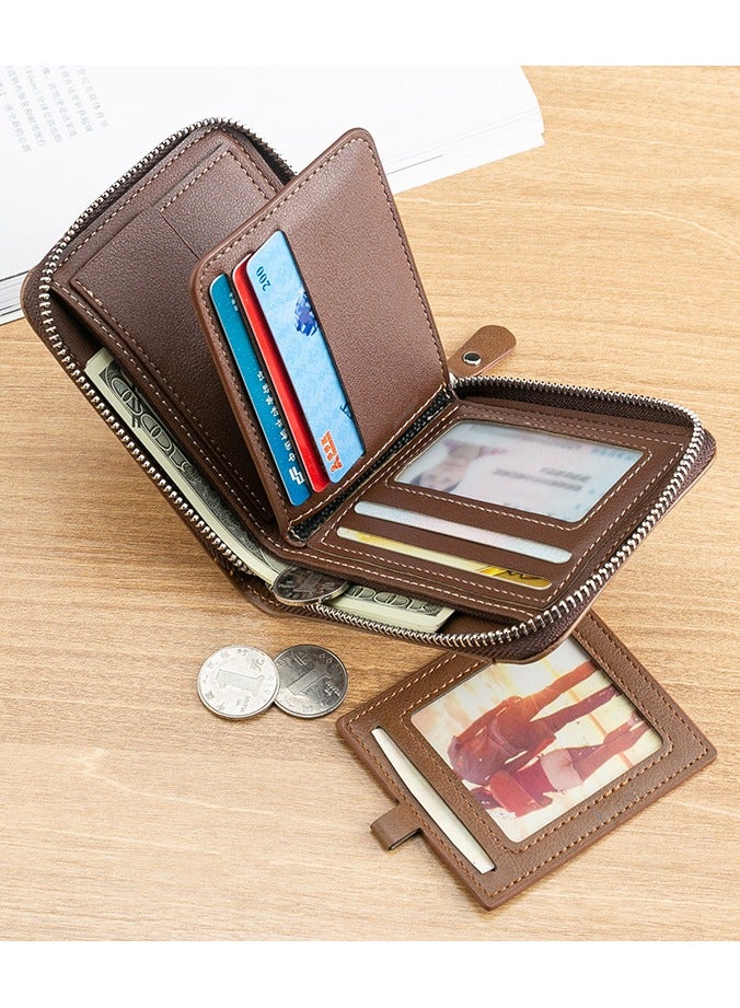 CarrKen Men's Short Retro Horizontal Style Comfortable Mini Wallet Driver's Document Bag Combining Pickup Card Bag Zipper Coin Purse Light Coffee Color - Image 4