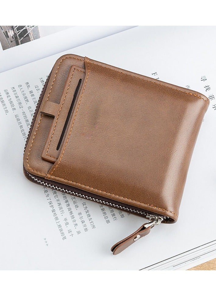 CarrKen Men's Short Retro Horizontal Style Comfortable Mini Wallet Driver's Document Bag Combining Pickup Card Bag Zipper Coin Purse Light Coffee Color - Image 5