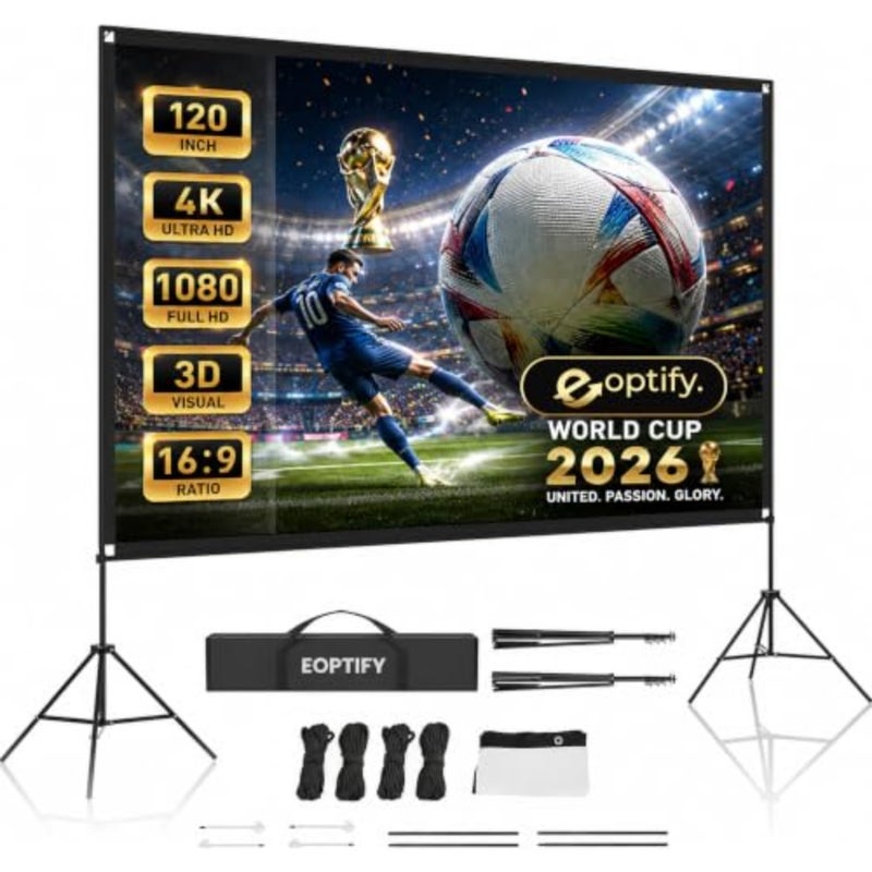 Projector Screen with Stand 120 Inch, Portable Foldable Projection Screen 4K HD Wrinkle-Free Movie Screen, Indoor Outdoor Home Theater Backyard Cinema with Carry Bag - Image 1