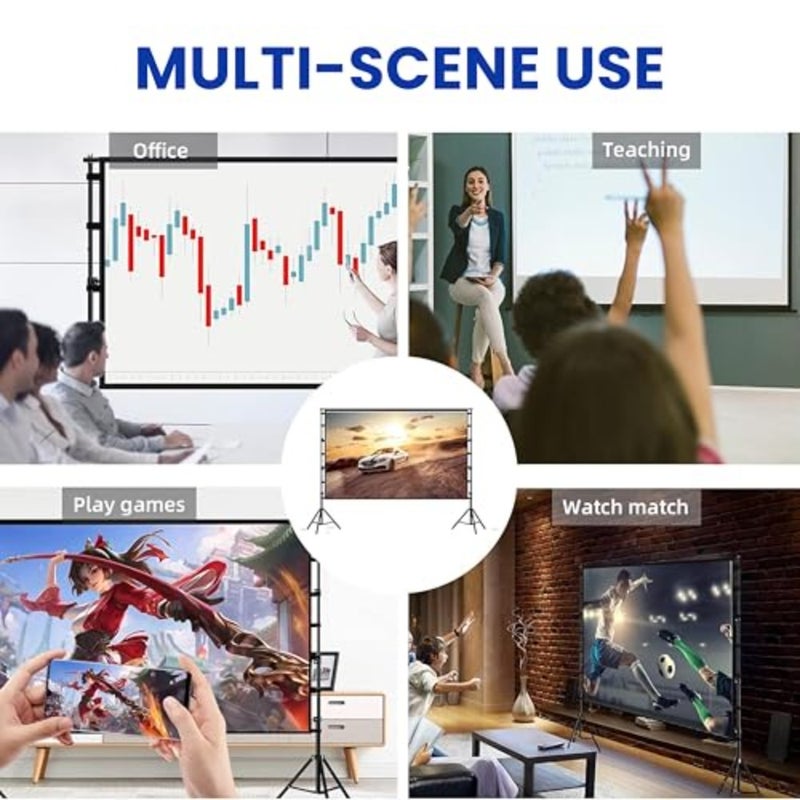 Projector Screen with Stand 120 Inch, Portable Foldable Projection Screen 4K HD Wrinkle-Free Movie Screen, Indoor Outdoor Home Theater Backyard Cinema with Carry Bag - Image 3