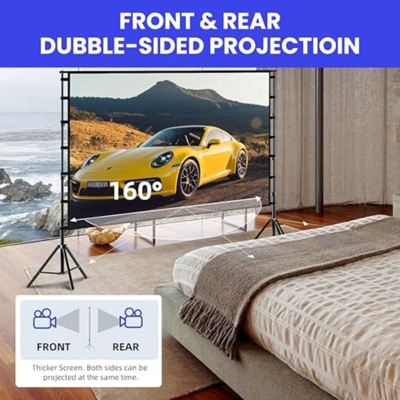 Projector Screen with Stand 120 Inch, Portable Foldable Projection Screen 4K HD Wrinkle-Free Movie Screen, Indoor Outdoor Home Theater Backyard Cinema with Carry Bag - Image 5