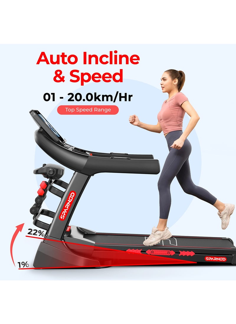 Sparnod Fitness STH-5730 Treadmill for Home Use | 7HP Peak DC Motor, Auto Incline, 15.6” Touch Screen, Bluetooth Speaker, Hydraulic Foldable Running Machine for Home Gym, 150Kg Capacity, Shock Absorption  - Image 3