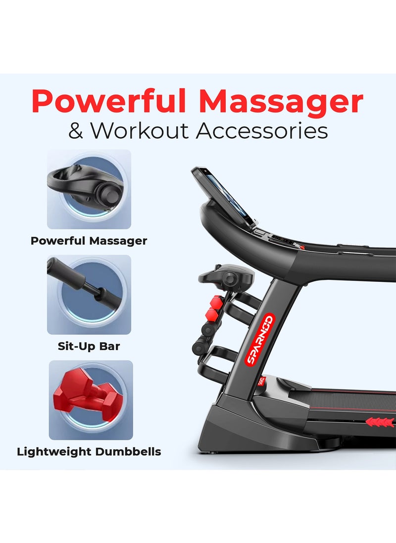 Sparnod Fitness STH-5730 Treadmill for Home Use | 7HP Peak DC Motor, Auto Incline, 15.6” Touch Screen, Bluetooth Speaker, Hydraulic Foldable Running Machine for Home Gym, 150Kg Capacity, Shock Absorption  - Image 5