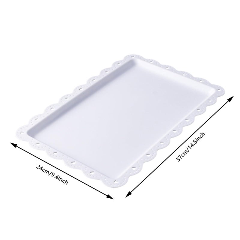FEOOWV Set of 6 Plastic Serving Trays Food Tray - 14" x 9" Rectangle Serving Platter for Party Cafeteria Kitchen Restaurant , Small Flat Trays for Dessert Fruit Cookie Snack (6, White) - Image 2