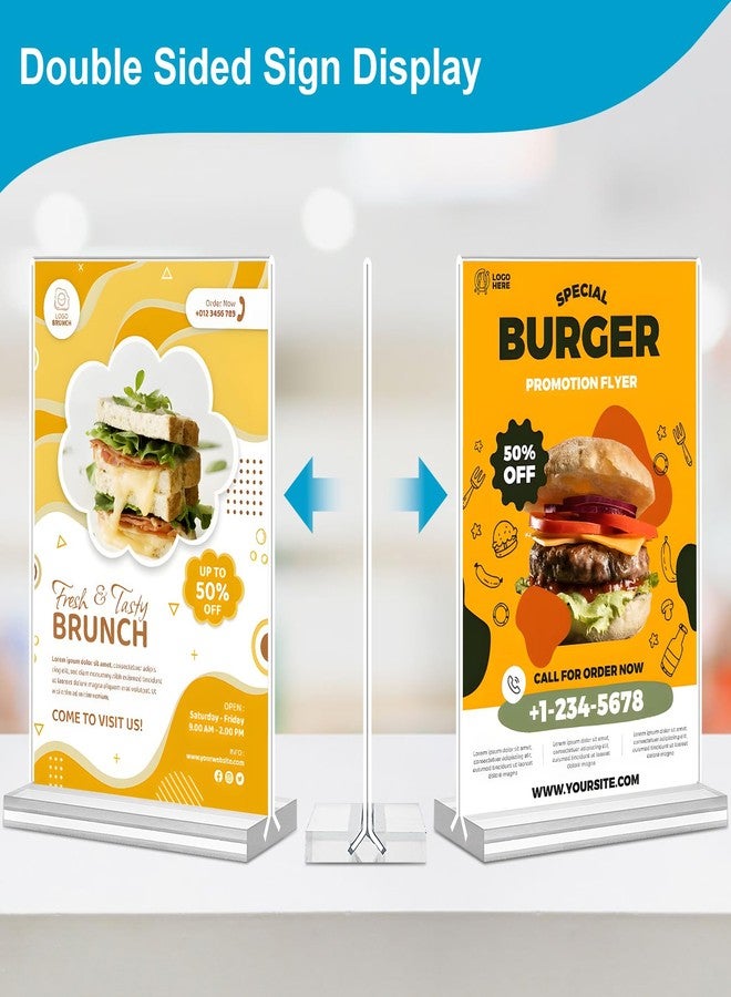 DunGu Acrylic Sign Holder 5x7, 10 Pack Clear TableTop Sign Holder-Sided, Plastic Flyer Display Holder with Vertical Base, Clear Flyer Stand Menu Table Display Holders for Restaurants Office Store Show Fair - Image 2