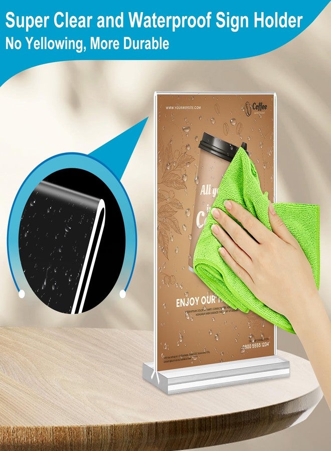 DunGu Acrylic Sign Holder 5x7, 10 Pack Clear TableTop Sign Holder-Sided, Plastic Flyer Display Holder with Vertical Base, Clear Flyer Stand Menu Table Display Holders for Restaurants Office Store Show Fair - Image 4