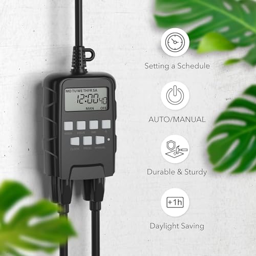 BN-LINK 7 Day Outdoor Heavy Duty Digital Programmable Timer, 125VAC, 60Hz, Dual Outlet, Weatherproof, Heavy Duty, Accurate for Lamps Ponds Christmas Lights 1875W 1/2HP ETL Listed - Image 4