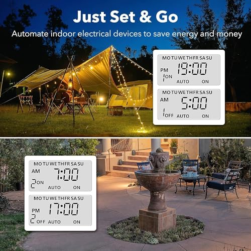 BN-LINK 7 Day Outdoor Heavy Duty Digital Programmable Timer, 125VAC, 60Hz, Dual Outlet, Weatherproof, Heavy Duty, Accurate for Lamps Ponds Christmas Lights 1875W 1/2HP ETL Listed - Image 5