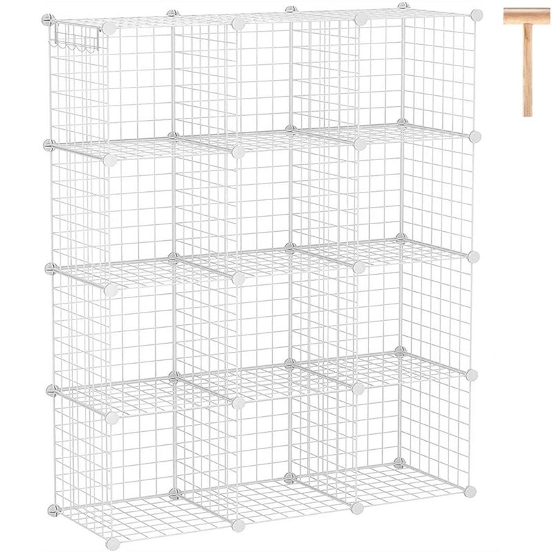 CAHOME Wire Cube Storage 12Cube Storage Organizer Metal C Grids Storage Bins Shelving Modular Bookshelf Shelf Closet Cabinet Ideal for Bedroom Office 366L x 124W 484H White