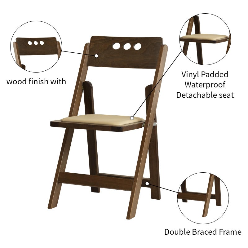 GTNSAFP Wooden Folding Chair with Soft Cushion, Simple and Stylish, Comfortable and Durable, Suitable for Weddings, banquets and Events,no Assembly Required,Round Hole Fruitwood, Set of 2 - Image 4