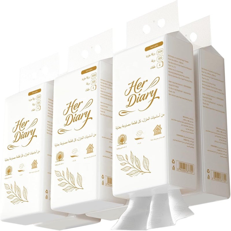 Her Diary Wall-Hanging Facial Tissues, 4-Ply, 500 Sheets - Ultra Soft for Bathroom and Kitchen Use, Unscented, Hypoallergenic, Perfect for Daily Use - Image 1