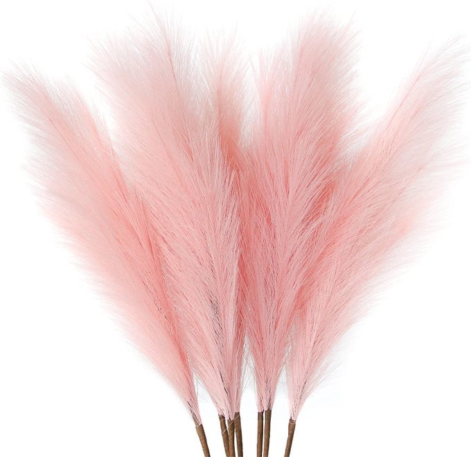 7Pcs 3831FT Pink Pampas Grass Large Tall Fluffy Artificial Fake Flower Boho Decor Bulrush Reed Grass for for Bedroom Decor Vase Filler Farmhouse Home WeddingPink