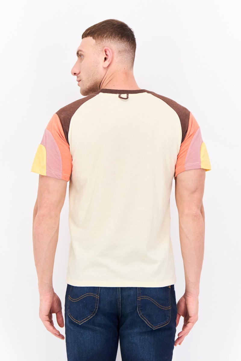 Feat Men Crew Neck Short Sleeves Graphic Printed T-Shirt, Cream - Image 3