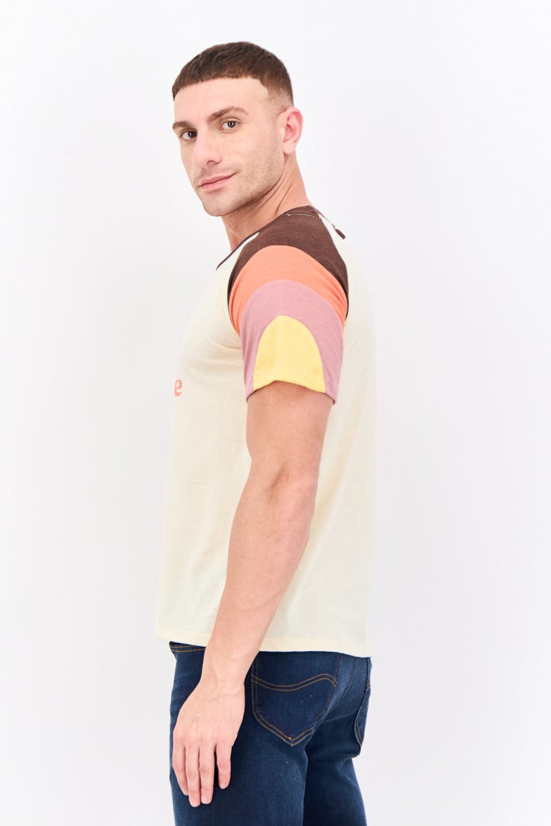 Feat Men Crew Neck Short Sleeves Graphic Printed T-Shirt, Cream - Image 2