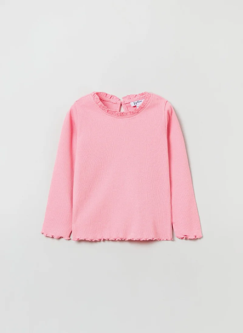 او في اس Long-Sleeved T-Shirt With Wavy Trims