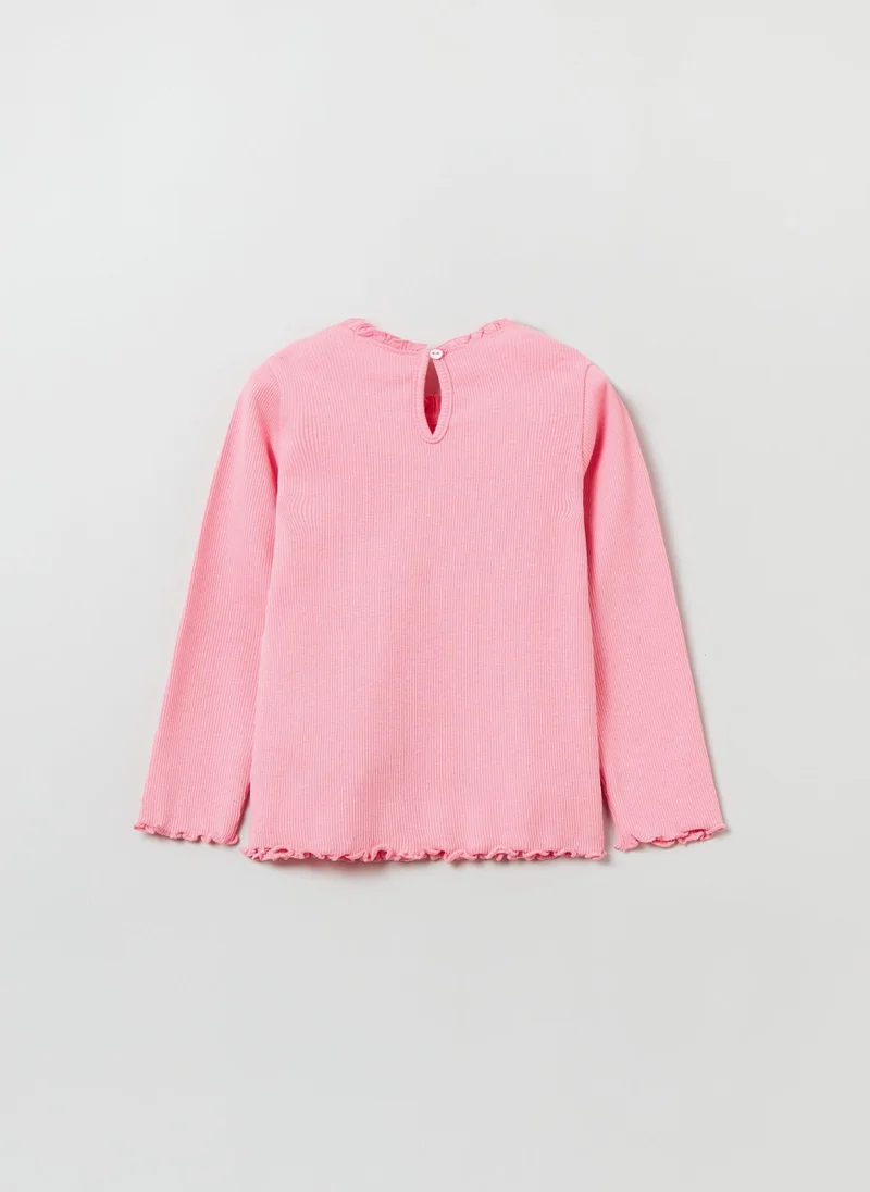 او في اس Long-Sleeved T-Shirt With Wavy Trims