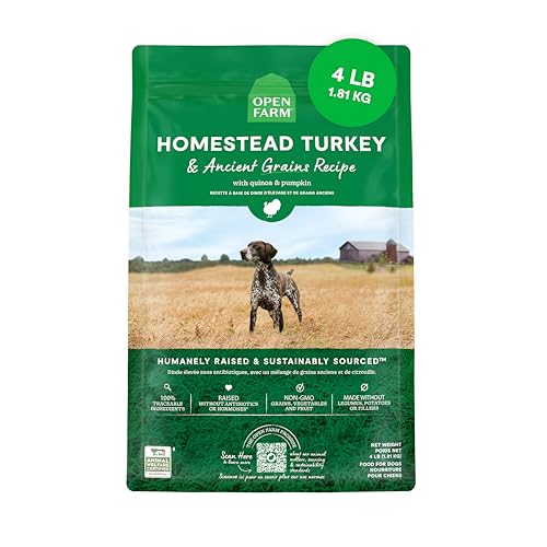 Open Farm, Ancient Grains Dry Dog Food, Protein-Rich & Nutrient Dense, 90% Animal Protein Mixed with Non-GMO Fruits, Veggies and Superfoods, Homestead Turkey Recipe, 4lb Bag - Image 1