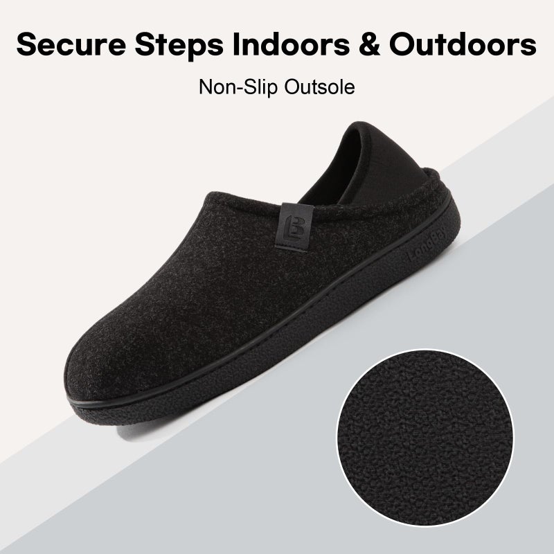 LongBay Mens Slippers with Removable Supportive Insole Slip on Casual House Shoes for Indoor Outdoor Bedroom Garden Black, 11 - Image 5