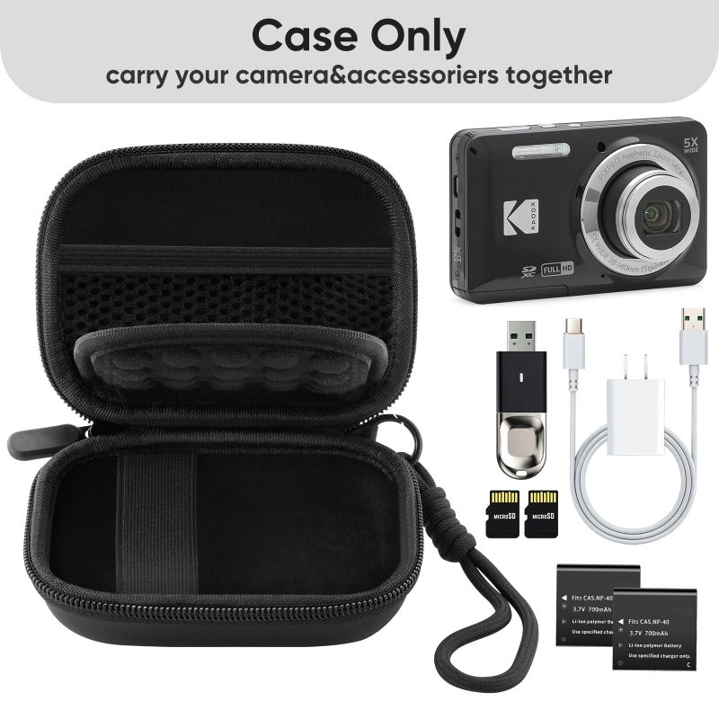 TYSORETY Camera Case for Digital Camera CAMKORY DC403 FHD 1080P/ KODAK PIXPRO FZ55/ FZ45, Small Travel Compact Camera Holder with Mesh Pocket for Accessories SD Card (Black) - Image 3