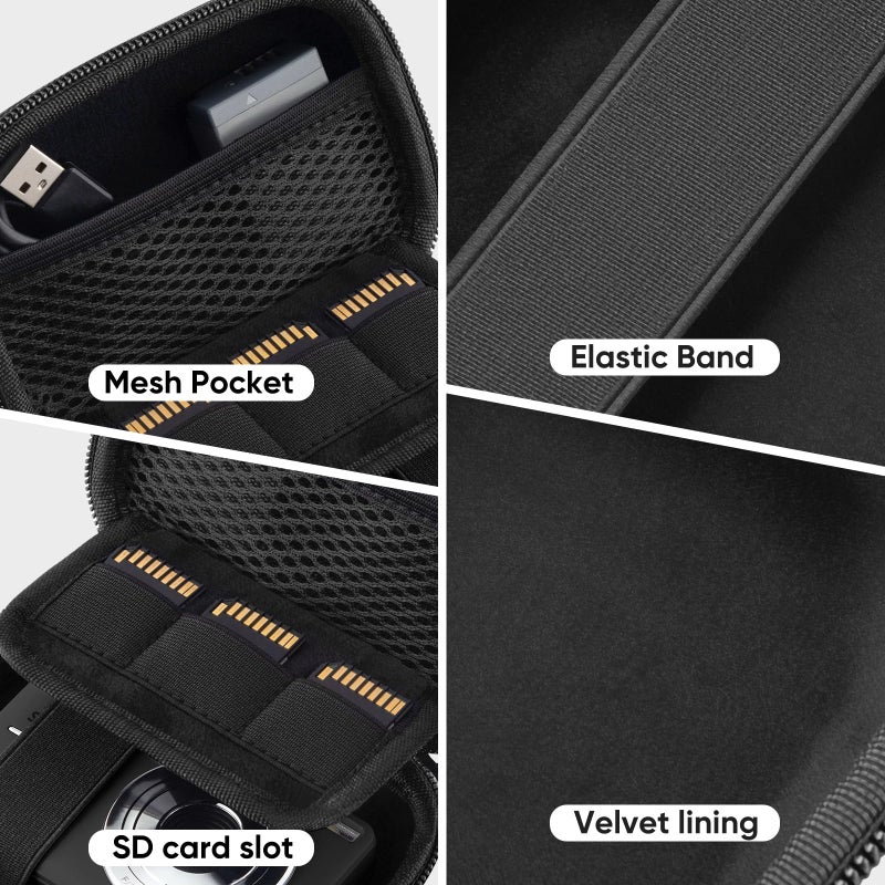 TYSORETY Camera Case for Digital Camera CAMKORY DC403 FHD 1080P/ KODAK PIXPRO FZ55/ FZ45, Small Travel Compact Camera Holder with Mesh Pocket for Accessories SD Card (Black) - Image 5