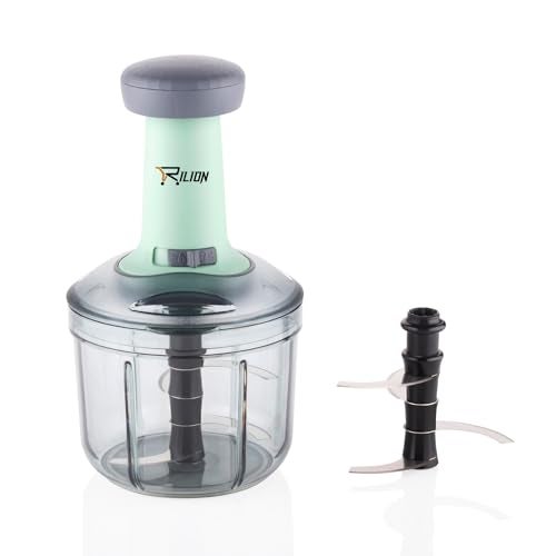 Rilion Food Chopper 900ml, Steel Large Manual Hand-Press Vegetable Chopper Mixer Cutter to Cut Onion, Salad, Tomato, Potato (Pack of 1) 900ml - Image 3