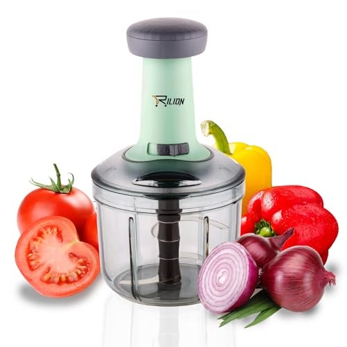 Rilion Food Chopper 900ml, Steel Large Manual Hand-Press Vegetable Chopper Mixer Cutter to Cut Onion, Salad, Tomato, Potato (Pack of 1) 900ml - Image 1