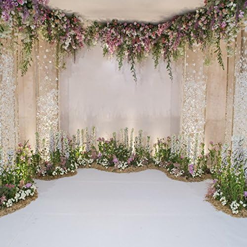 Laeacco Wedding Backdrops 10x10ft Flower and Wedding Decoration Photography Background Fresh Flowers Spring Indoor Chic Wall White Floor Cemeony Celebration Girls Adult Portrait - Image 1