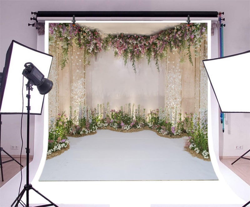 Laeacco Wedding Backdrops 10x10ft Flower and Wedding Decoration Photography Background Fresh Flowers Spring Indoor Chic Wall White Floor Cemeony Celebration Girls Adult Portrait - Image 4