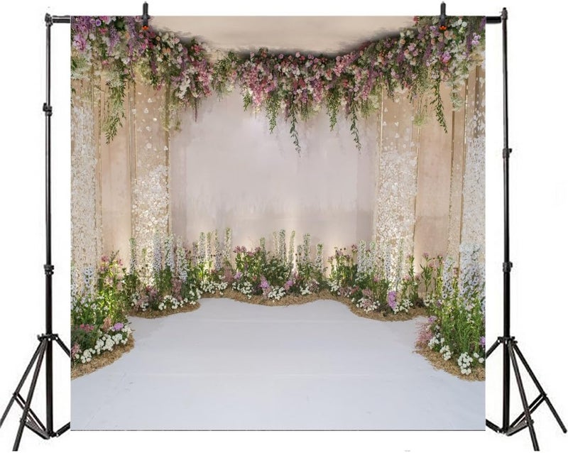 Laeacco Wedding Backdrops 10x10ft Flower and Wedding Decoration Photography Background Fresh Flowers Spring Indoor Chic Wall White Floor Cemeony Celebration Girls Adult Portrait - Image 2