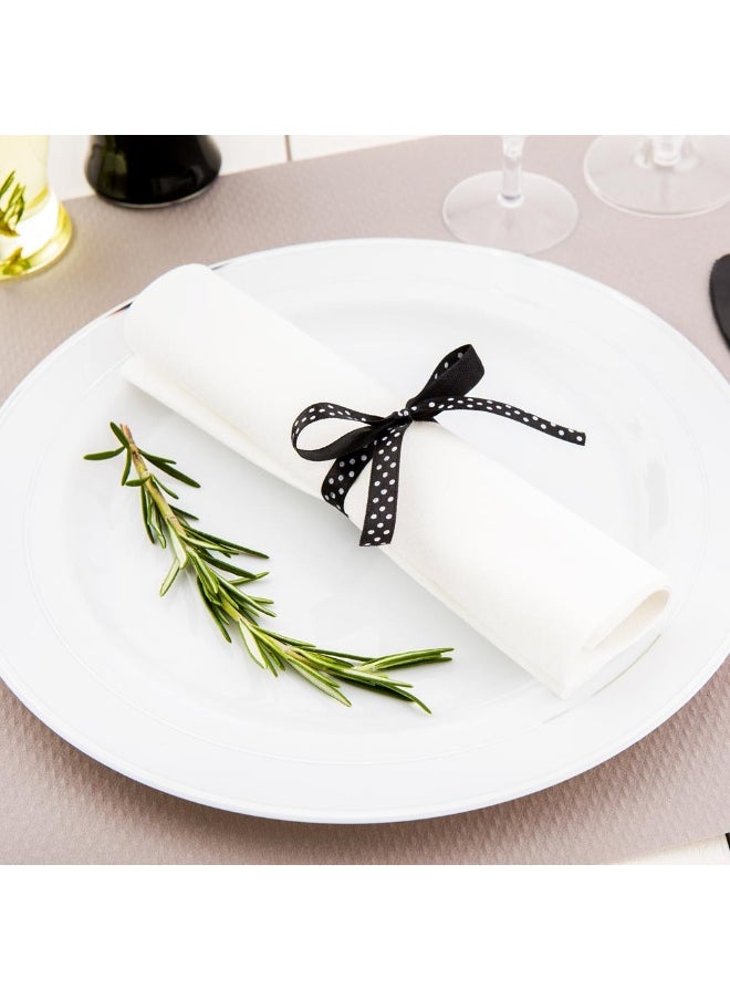 7.3 Inch x 2 Inch Disposable Cutlery Sets, 100 Plastic Flatware Sets - Polka Dot Ribbon, Individually Wrapped With White Napkin, Black Plastic Silverware Sets, For Weddings And Events
