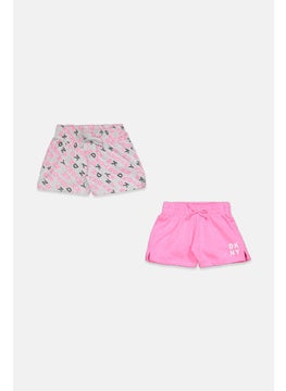 DKNY Toddlers Girl 2 Pcs Pull On Allover Printed Short, Pink and Grey  - Image 1