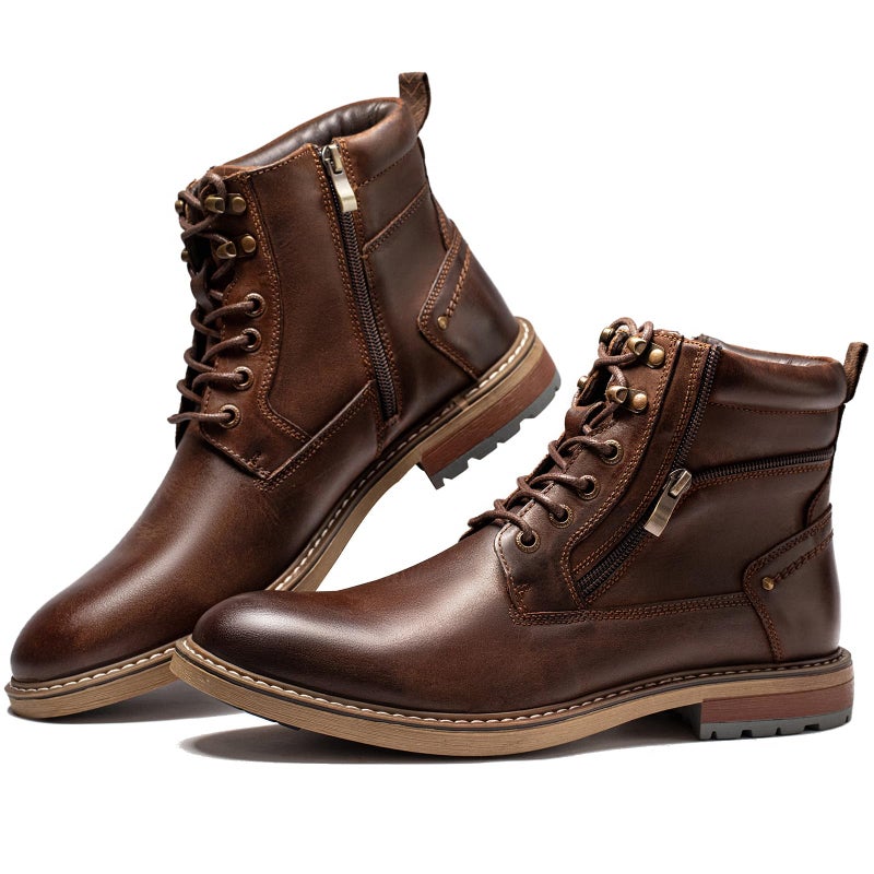 Arkbird Mens Casual Boots Genuine Leather Motorcycle Combat Chukka Zipper Ankle Dress Boot for Men - Image 1
