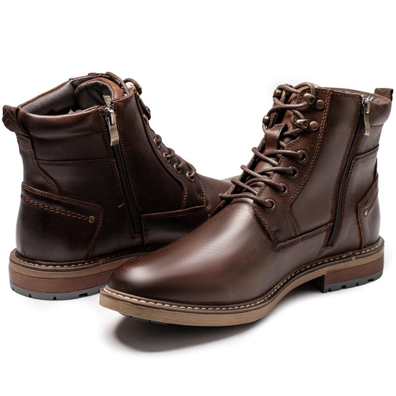 Arkbird Mens Casual Boots Genuine Leather Motorcycle Combat Chukka Zipper Ankle Dress Boot for Men - Image 4