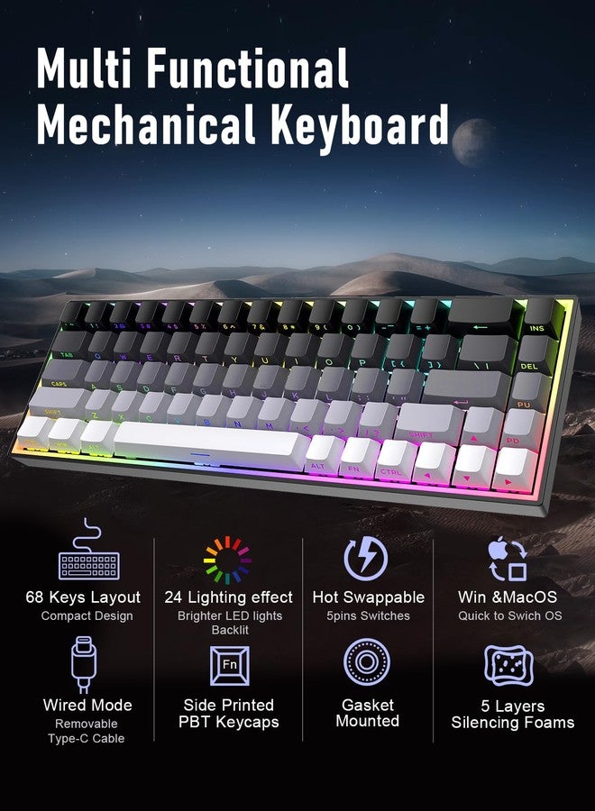 ZIPFORCE 68-Key Mechanical Keyboard, Blue Liner Switches, Type-C Wired Connection, Multi-Color Mixed Backlight, PBT Keycaps, 100 Million Keystroke Lifespan, Hot Swappable Compact Gaming Keyboard - Image 3