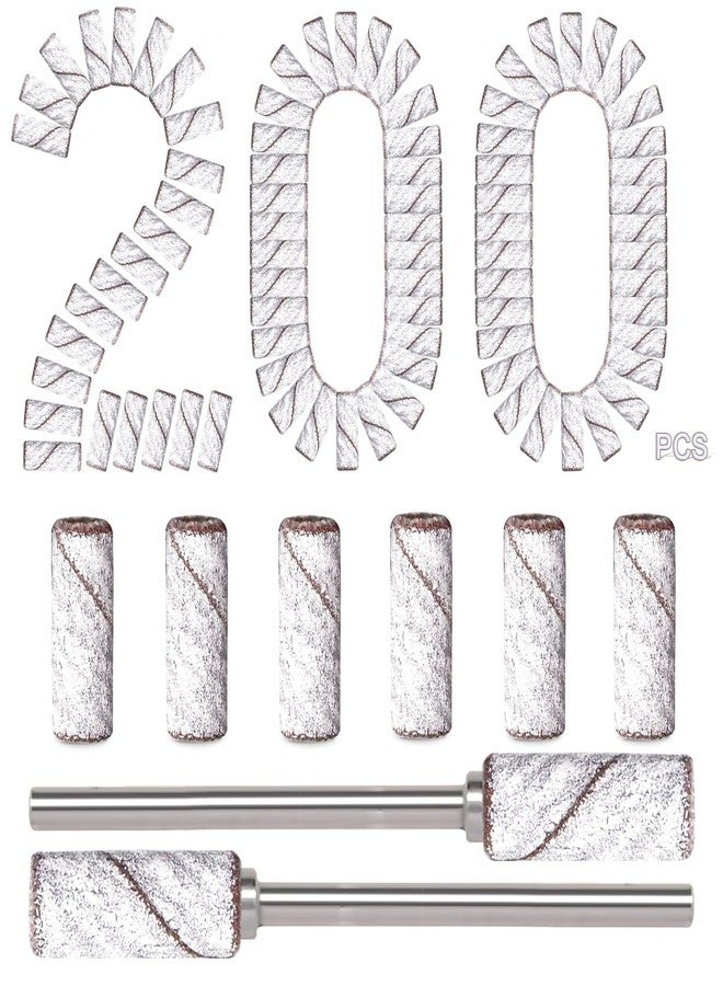 BLESWIN 200pcs 240 Grit Small Sanding Bands for Nail Drill with 2pcs 3/32’’ Upgrade Mandrels Bits, Mini Sanding Bands for Nail Drill for Manicure Nail Salon and Nail Enthusiasts Use, White - Image 1