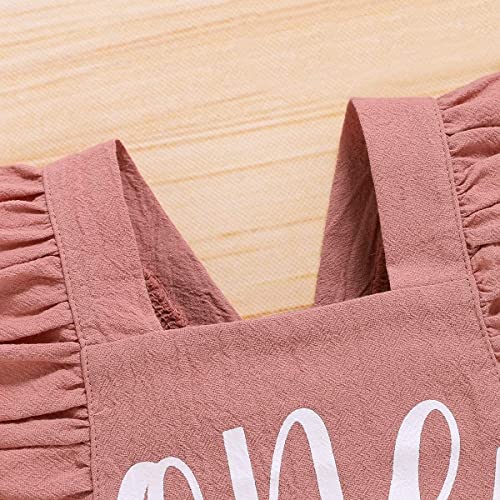 Shalofer 1st Birthday Outfit Girl Baby First Birthday Clothes Cute Backless Ruffles Bodysuit with Headband (Pink,6-12 Months) - Image 5