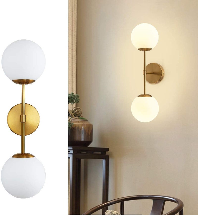 WHITERAY WHITERAY Golden Wall Light Wall Lamp for Bedroom Living Room and Home Decoration with Frosted Globe Shade with Bulb - Image 1