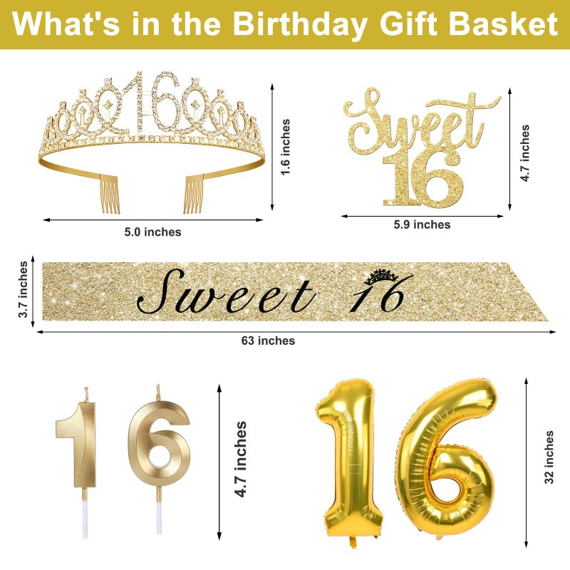 YeohJoy 32Pcs Sweet 16 Party Decorations with Banners, Hanging Swirls,Star Garland, Butterfly,Sweet 16 Sash and Tiara,Cake Toper Candles,Balloons, 16th Birthday Decorations for Girls Gold White - Image 5