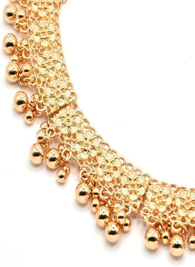 OIDIMS Bohemian Bridal Jewelry Set for Women Gold-Tone Plated Choker Necklace Jhumka Earrings Indian Wedding Boho Flower Ethnic Party Wear Bollywood Festival Statement Piece Traditional Tribal Holiday Prom - Image 5