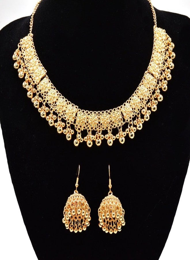 OIDIMS Bohemian Bridal Jewelry Set for Women Gold-Tone Plated Choker Necklace Jhumka Earrings Indian Wedding Boho Flower Ethnic Party Wear Bollywood Festival Statement Piece Traditional Tribal Holiday Prom - Image 4