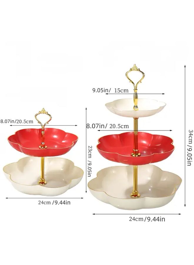 2 Tier Red Golden Frame Floral Cake Stand For Parties Jewelry Storage - Image 2